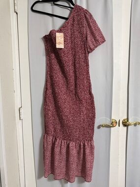 Fashion Brand Company One-Shoulder Rose Red Floral Midi Dress